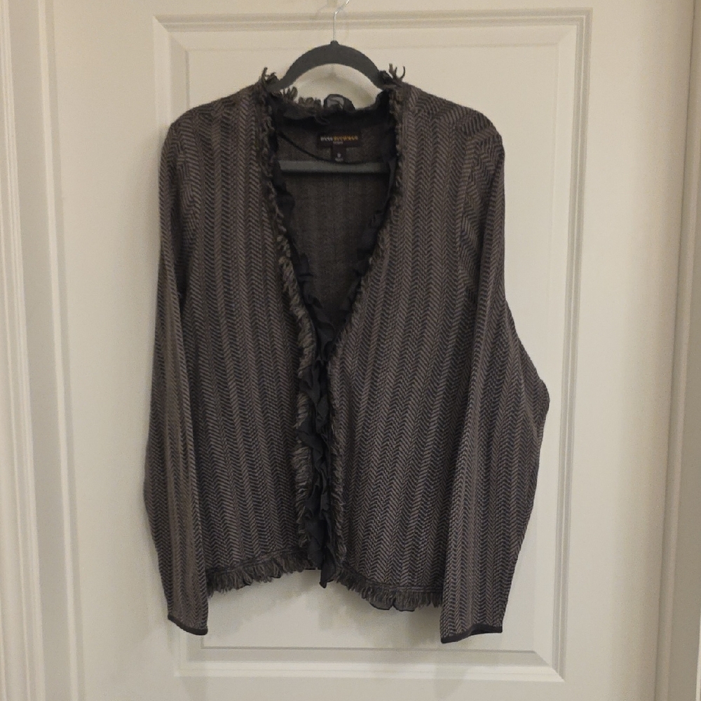 Dana Buchman Black and Gray Ruffle Cardigan